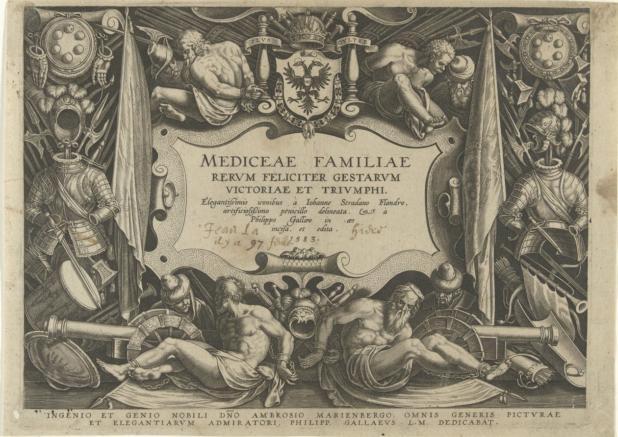 Titelprent van de serie av Medici-familjen Familiehistoria van het geld De