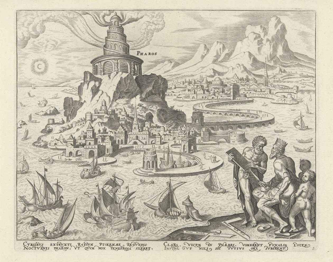 Alexandrias fyr Pharos (titel på objekt) Världens åtta underverk (serietitel) av Philips Galle