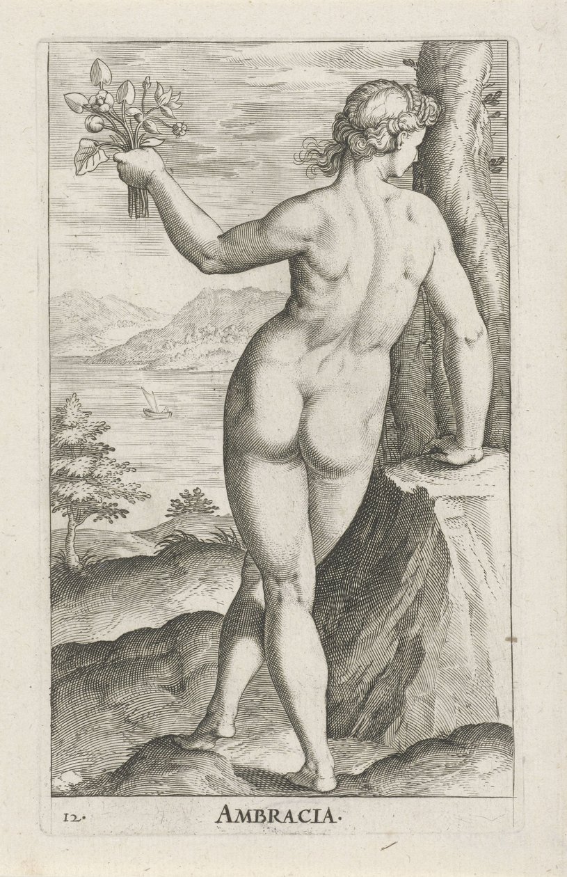 Vattennymf Ambracia Ambracia (titel på objekt) Stroom en waternimfen (serietitel) Oceanitidnymfer, epihidrid potamidus naiads (serietitel) av Philips Galle