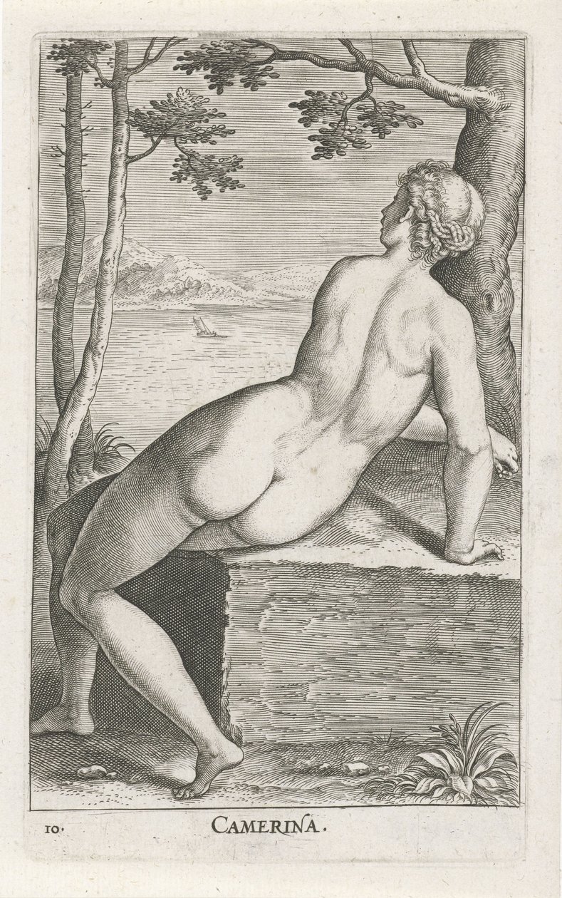 Waternimf sovrum Sovrum (titel på objekt) Stroom en waternimfen (serietitel) Oceanitidnymfer, epihidrid potamidus naiads (serietitel) av Philips Galle
