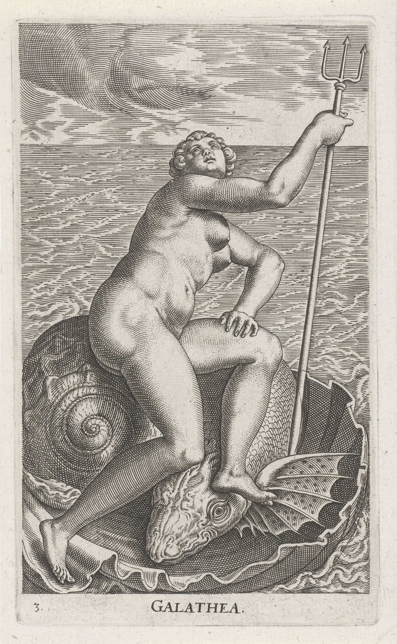 Waternimf Galatea Galatia (titel på objekt) Stroom - en vattennymf (serietitel) Nympharum oceanitidum, Ephydridum potamidum naiadum (serietitel) av Philips Galle
