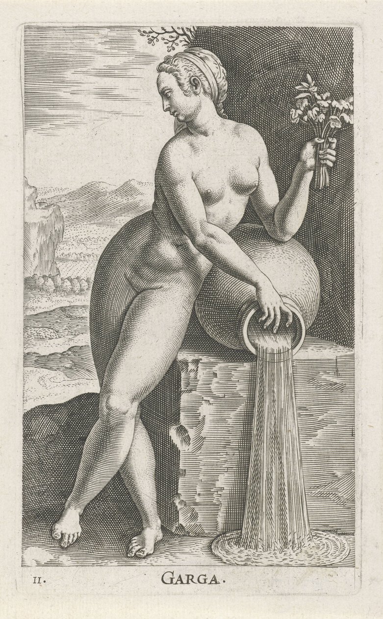 Waternimf Hjälp Garga (titel på objekt) Stroom - en vattennymf (serietitel) Nympharum oceanitidum, Ephydridum potamidum naiadum (serietitel) av Philips Galle