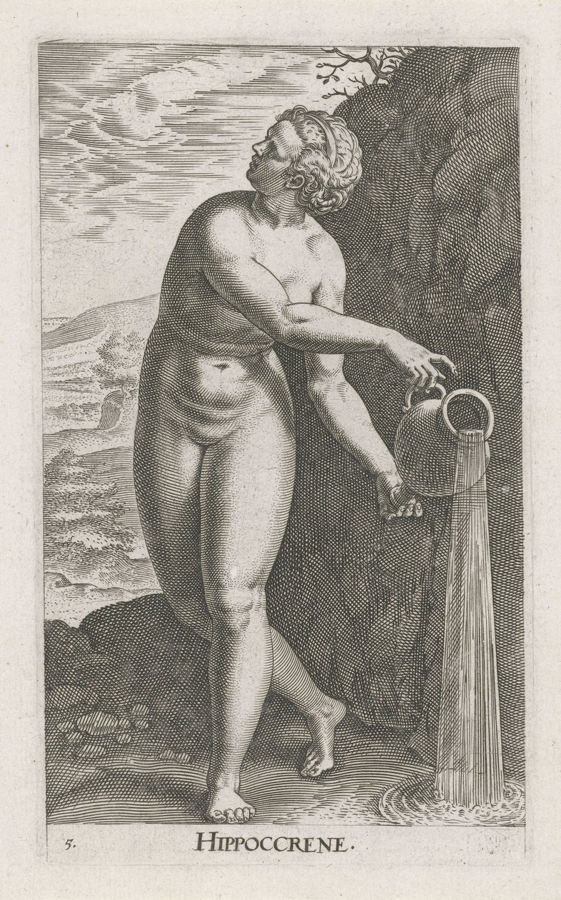 Waternimf Hippocrene Hippocrene (titel på objekt) Stroom - en vattennymf (serietitel) Nympharum oceanitidum, Ephydridum potamidum naiadum (serietitel) av Philips Galle