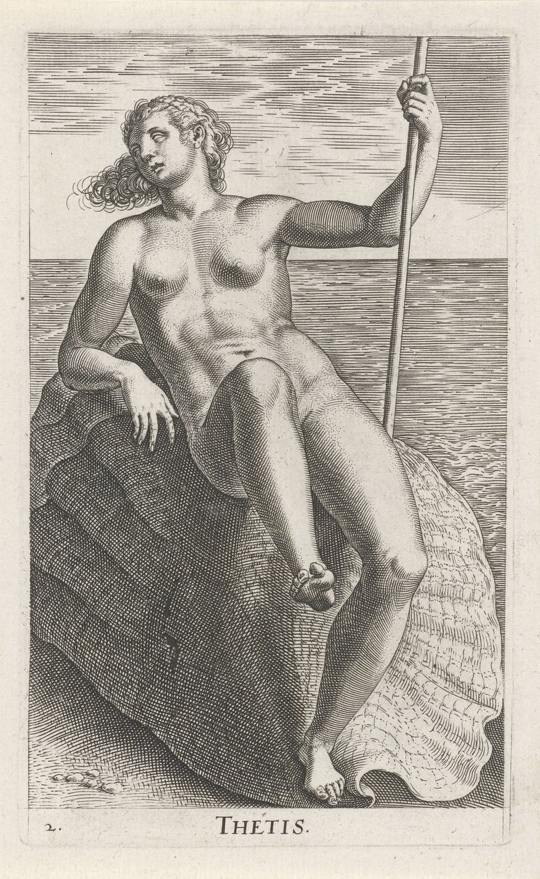 Vattennymfen Thetis Thetis (titel på objekt) Stroom- en waternimfen (serietitel) Oceanitidnymfer, epihidrid potamidus naiads (serietitel) av Philips Galle
