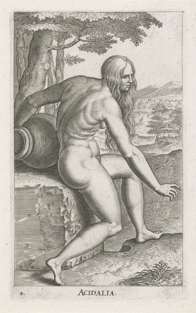 Vattennymfen Venus Acidalia Acidalia (titel på objekt) Stroom en waternimfen (serietitel) Oceanitidnymfer, epihidrid potamidus naiad (serietitel) av Philips Galle