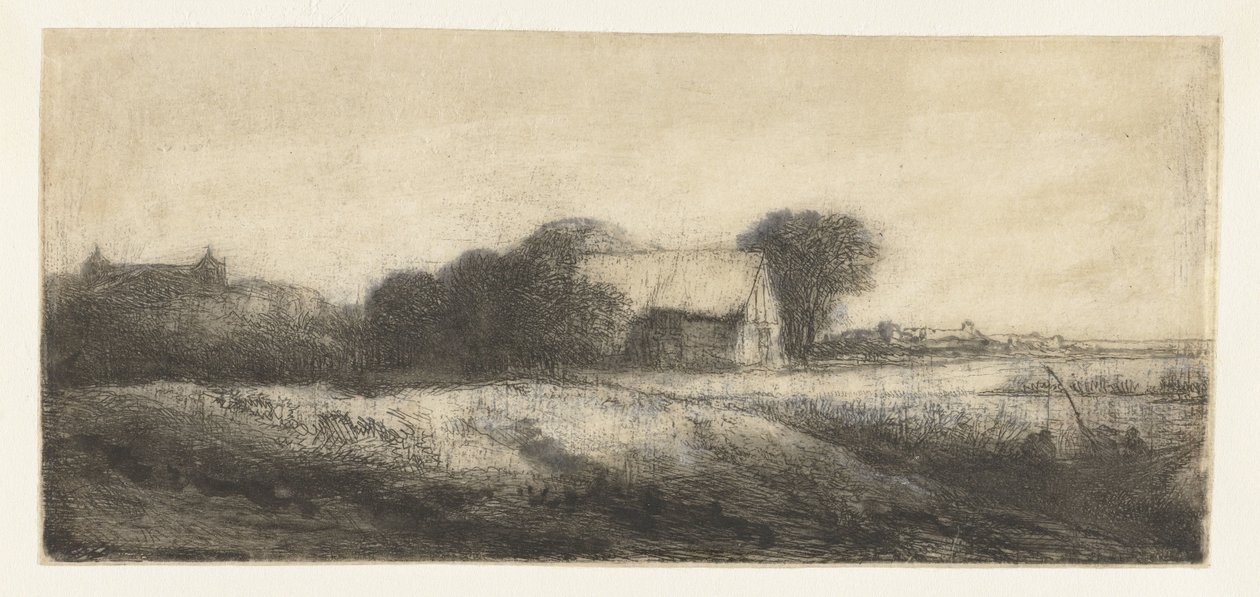 Landskap med en sportfiskare i en båt av Philips Koninck (attributed to)