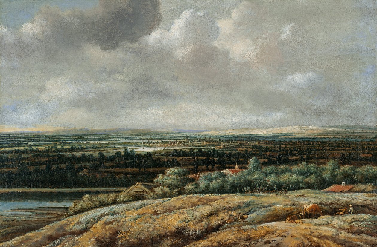 Panoramalandskap med en stad i bakgrunden av Philips Koninck