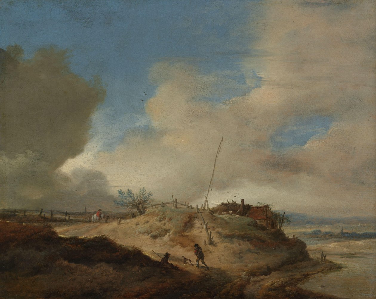 Dunelandskap med en signalstolpe av Philips Wouwerman