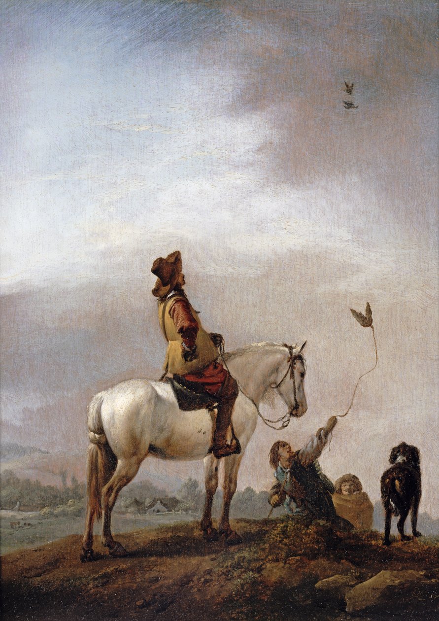 Gentleman på en häst som tittar på en falkonerare av Philips Wouwerman