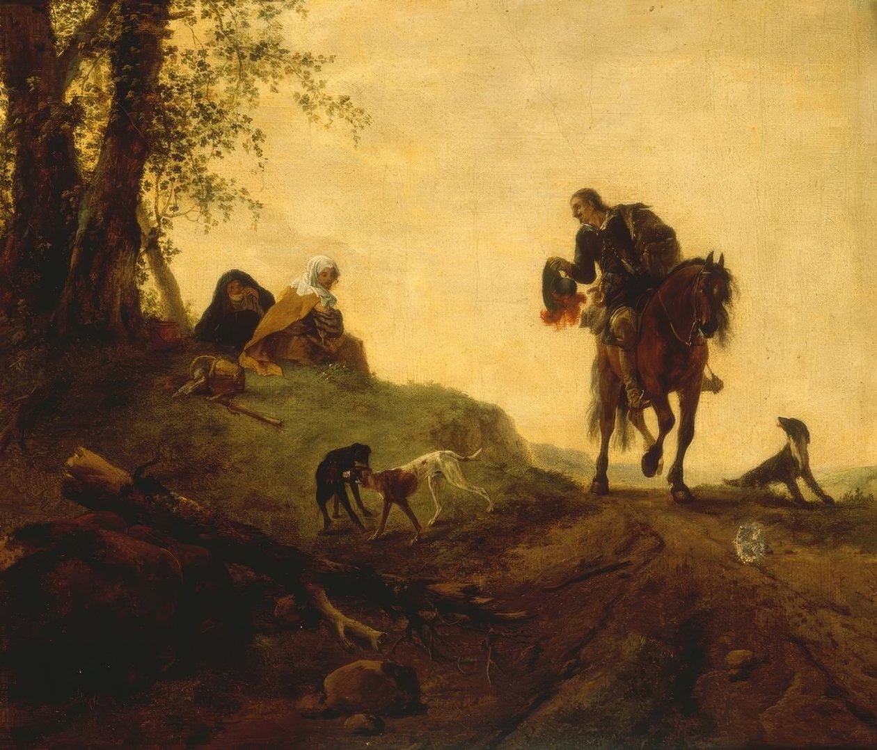 Landskap med en ryttare som håller två F. av Philips Wouwerman