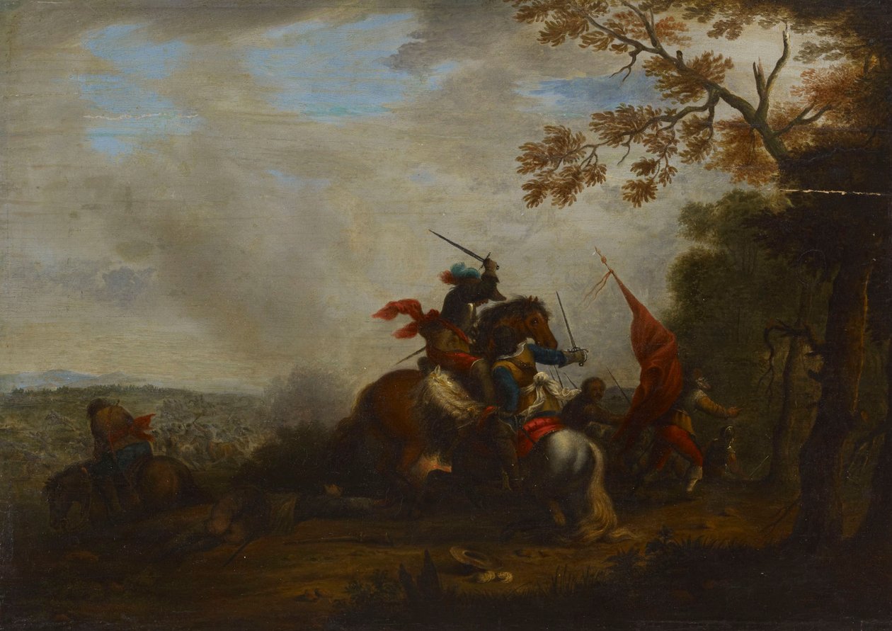 Scen från ett kavallerislag av Philips Wouwerman