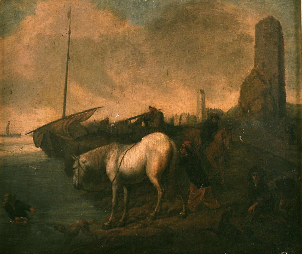 Strandung mit Pferden und Fischern av Philips Wouwerman