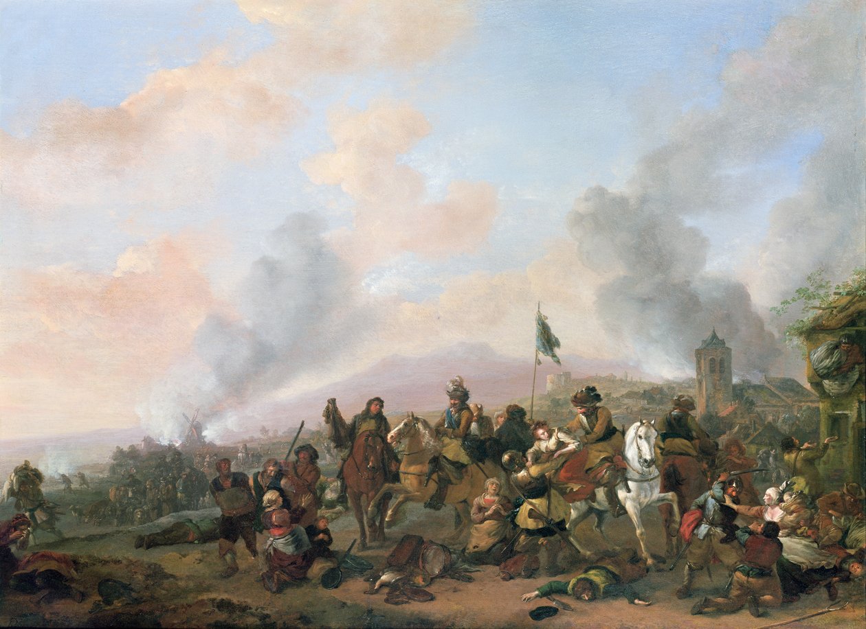 Plundring av en by av Philips Wouwerman