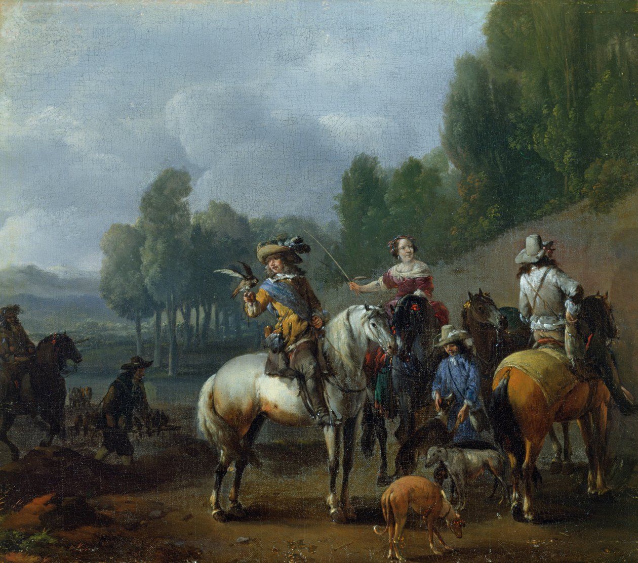 A Hawking Party (olja på duk) av Philips Wouwermans or Wouwerman