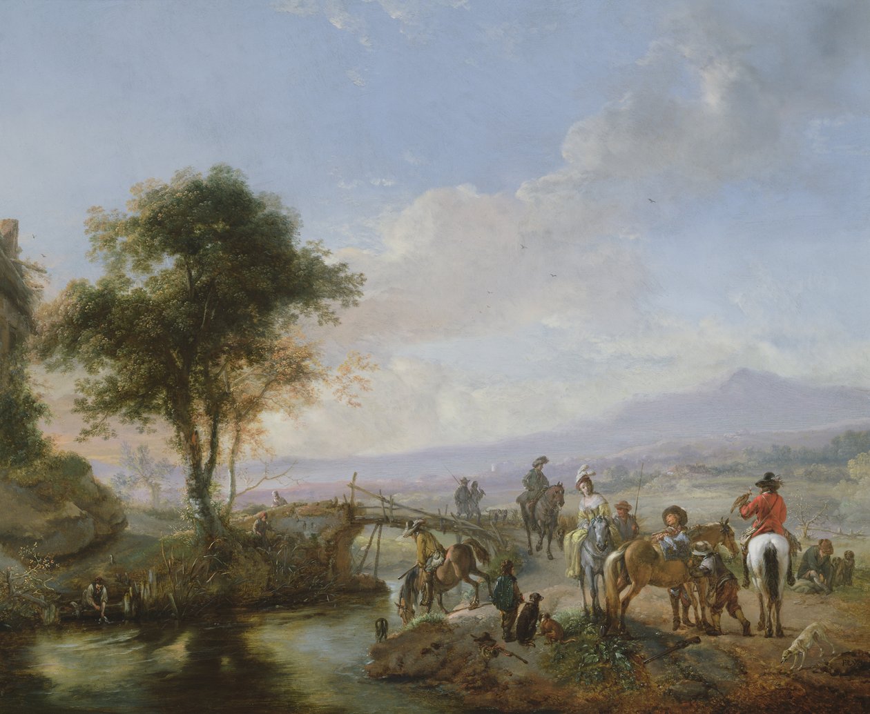 A Hawking Party (olja på koppar) av Philips Wouwerman