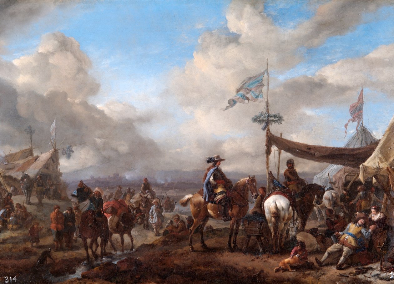 Lägerscen med buggare och hovslagare (olja på duk) av Philips Wouwermans or Wouwerman