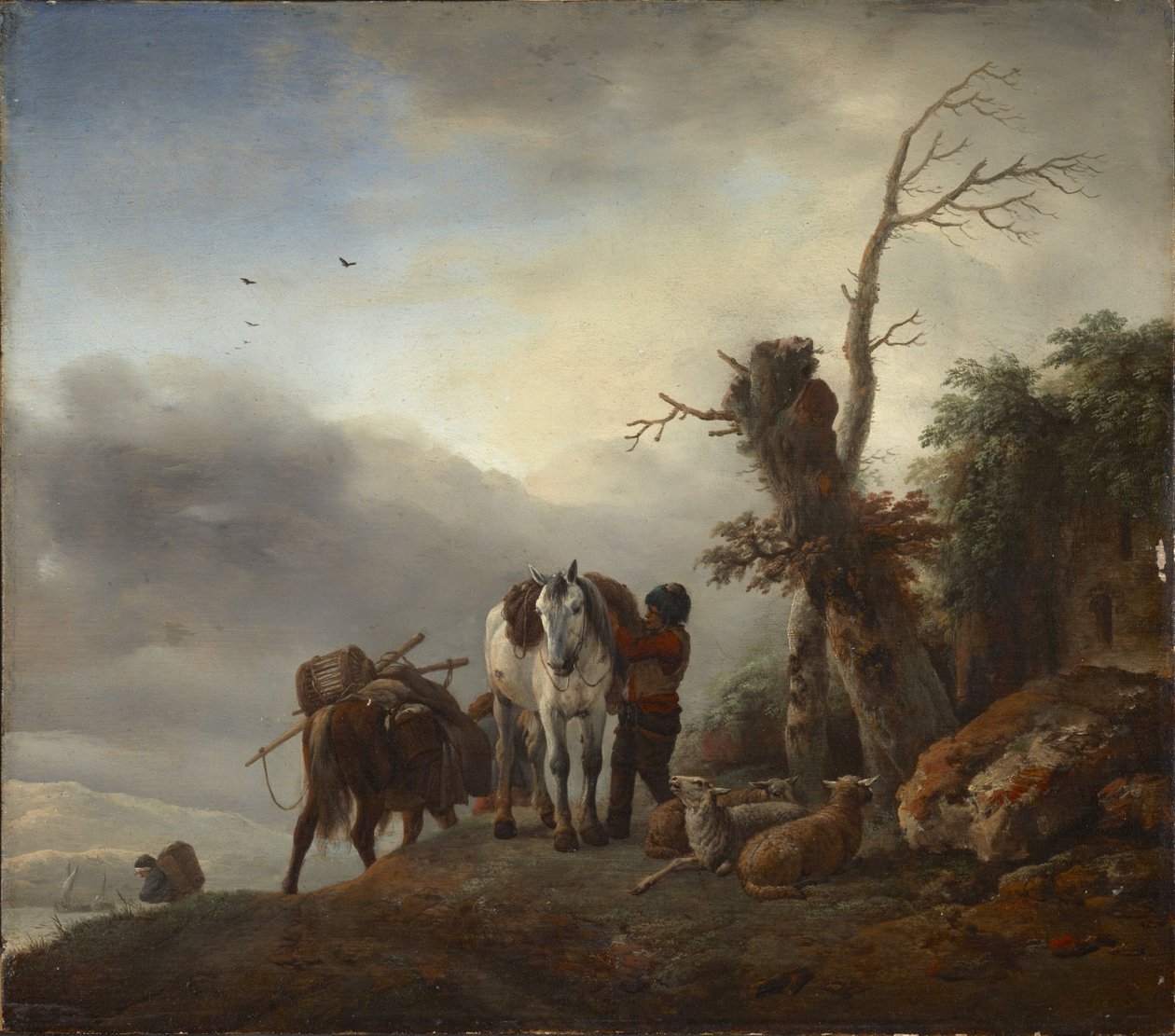 Landscape with Packhorses - Landscape with Packhorses, av Wouwerman (Wouwermans), Philips (1619-1668). Olja på trä, c. 1647-1648. Mått: 36,3 x 41,2 cm. Brukenthal National Museum, Sibiu av Philips Wouwermans or Wouwerman