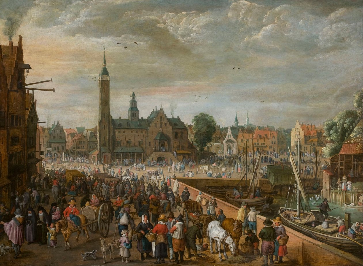 Utsikt över Grote Markt i Lier, tidigt 1600-tal. av Philips de Momper the Elder