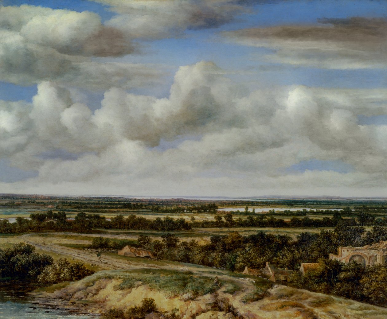 Ett vidsträckt landskap med en väg vid en flod, 1655 av Phillips de Koninck
