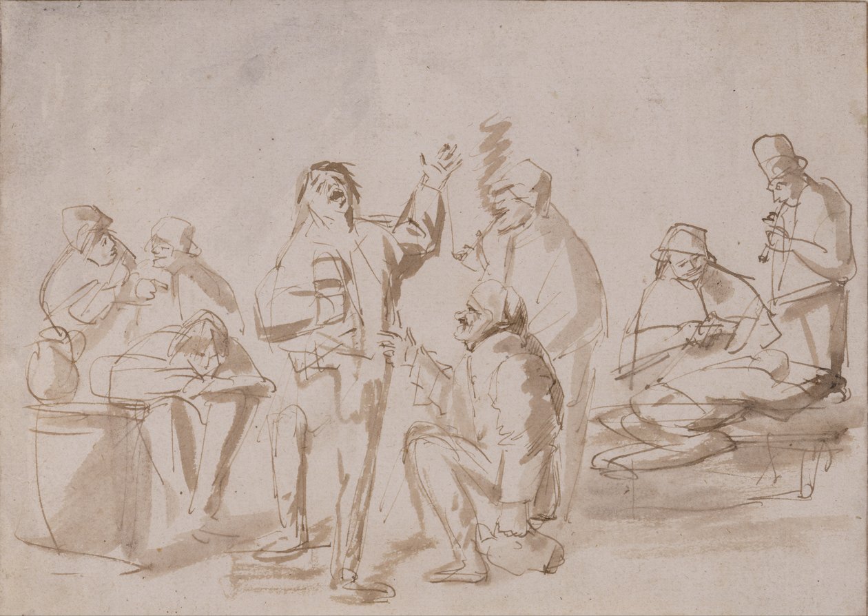 Peasants in a Tavern, ca 1662 (penna och bläck med tvätt på papper) av Phillips de Koninck