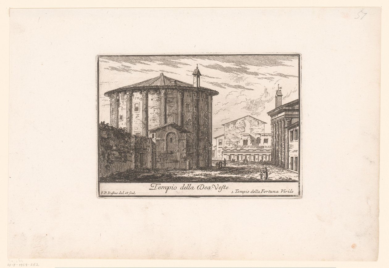 Utsikt över Vestas tempel Tempio della Dea Veste (titel på objekt) Utsikt över det antika och moderna Rom (serietitel) Varie Vedute di Roma Antica, e Moderna (serietitel) av Philothée Francois Duflos
