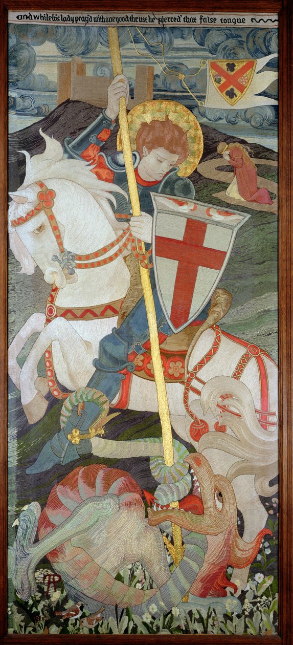 St. George Slaying The Dragon, With Una Praying In Background, 1904 (broderi) (se även 141949 & 51) av Phoebe Anna Traquair