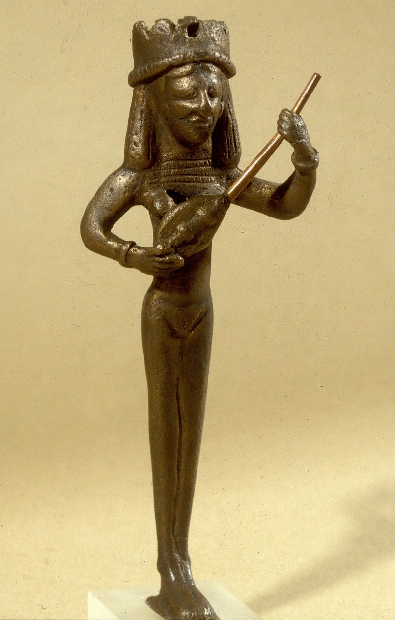 Statyett av en kvinnlig lutspelare utgrävd i Beit Shean, 700- och 600-talet f.Kr. (brons) av Phoenician