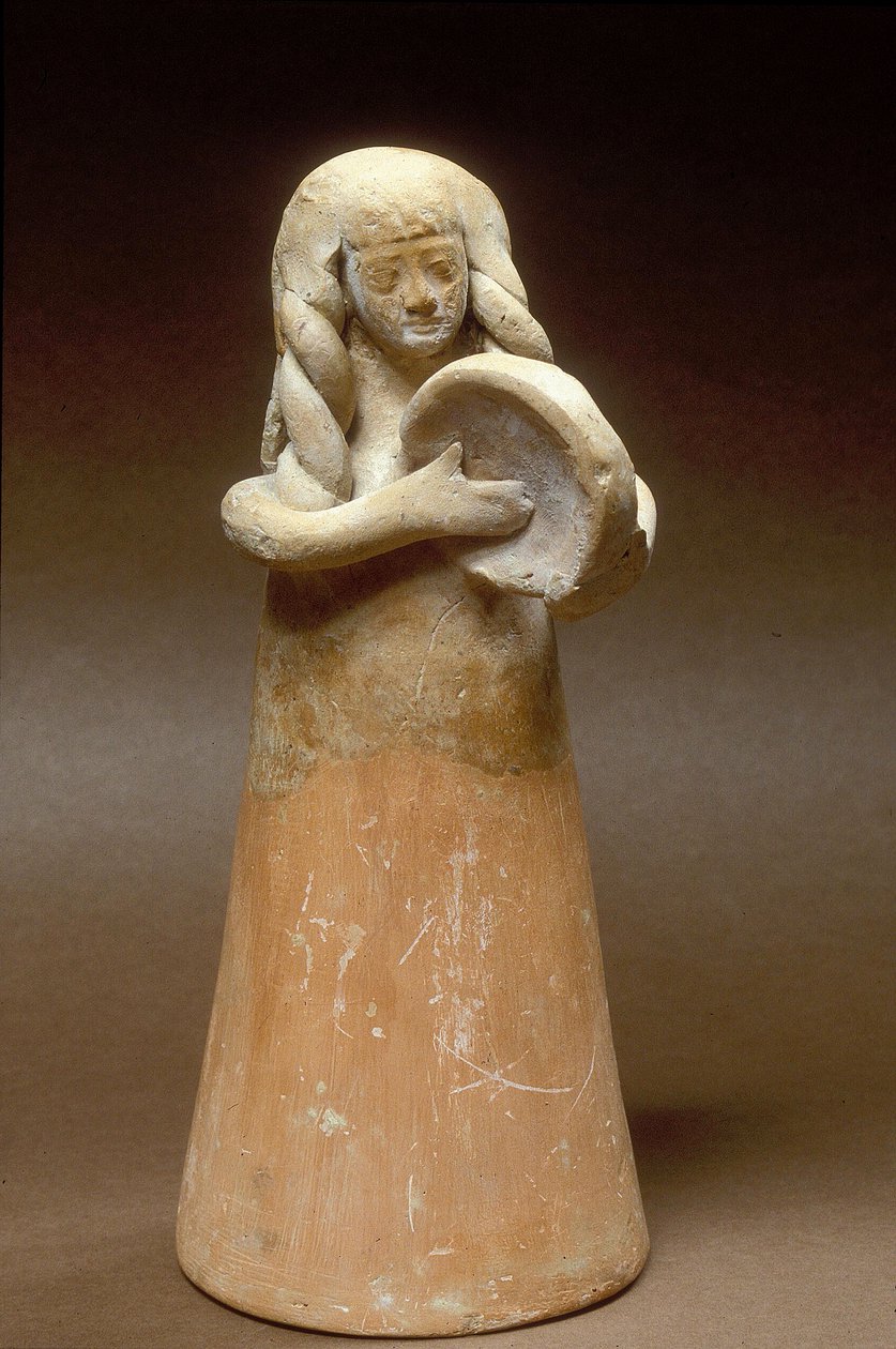 Figur av en kvinnlig tamburinspelare, från Shikmona på Israels norra kust, 9-800-talet f.Kr. (keramik) av Phoenician