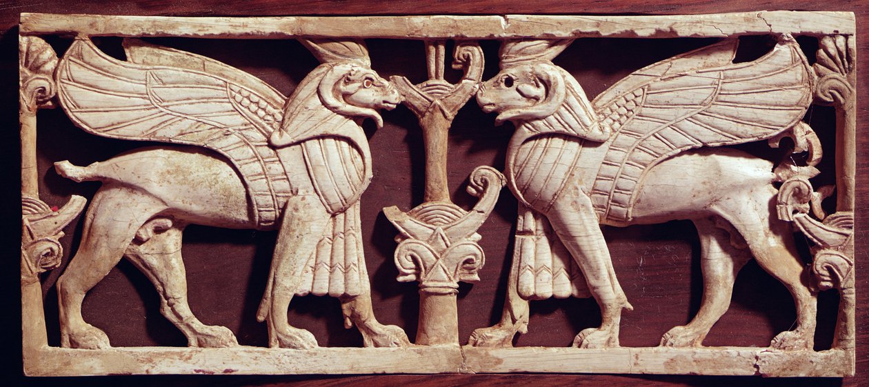 Relief föreställande två griffiner, från Arslan Tash (Hadatu) av Phoenician