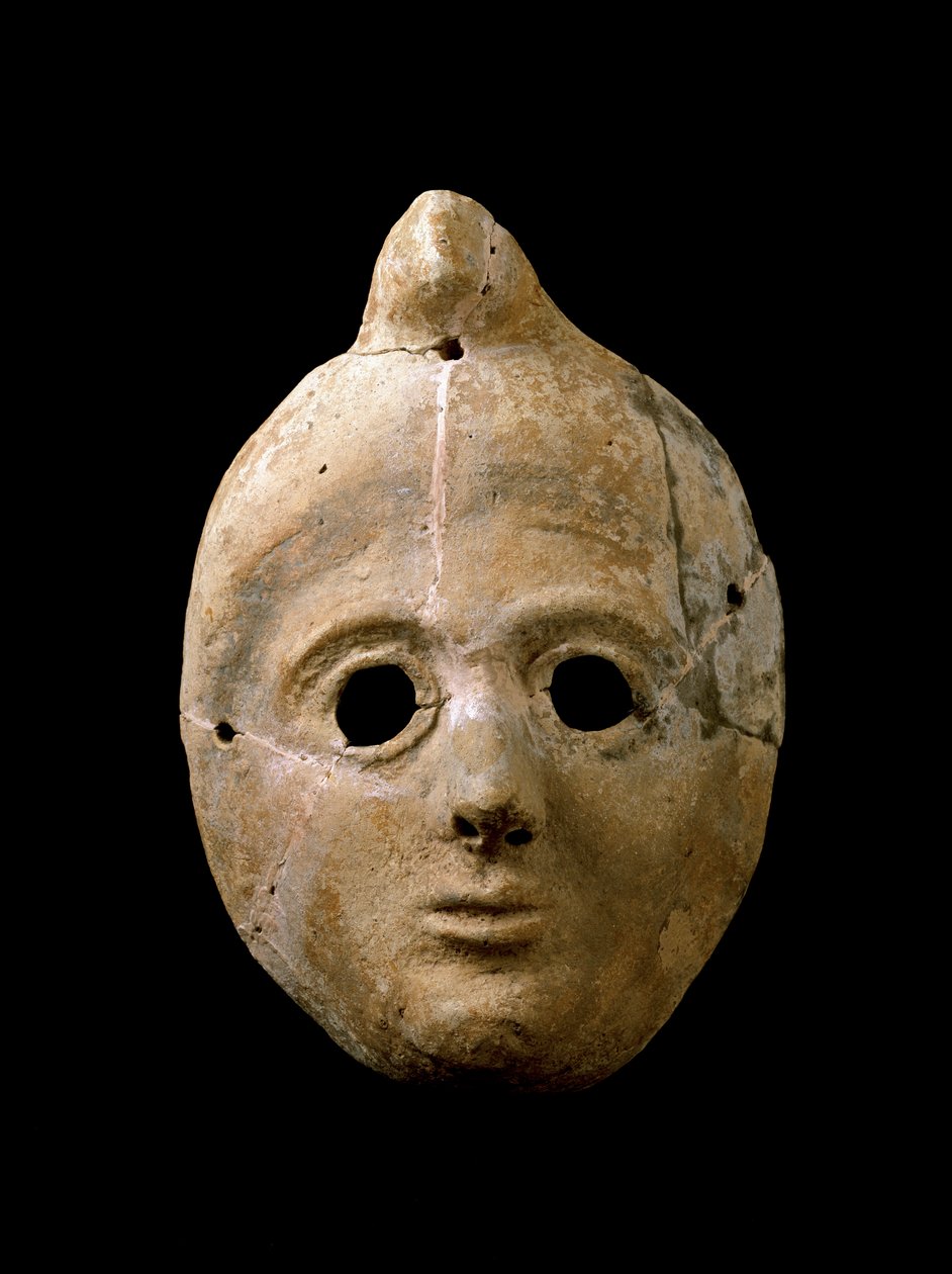 Fenicisk konst: terrakotta kvinnas mask. Från Puerto de la Tierra. 4:e - 3:e århundradet f.Kr. Cadiz Museo de Cadiz Spanien av Phoenician