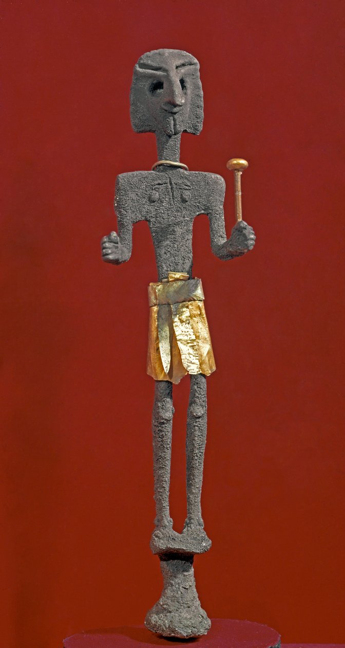 Fenicisk konst: statyett av gudomlighet i silver och guld. 1900- eller 1800-talet f.Kr. Från Ras Shamra (Ugarit eller Ougarit). Sön 28 cm Nationalmuseet i Aleppo, Syrien av Phoenician Phoenician
