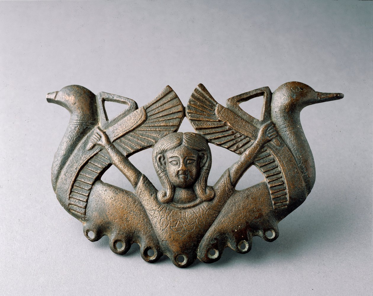 Fenicisk konst: representation av gudomen Astarte. Den är omgiven av två fåglar som lyfter. Bronsskulptur från 600-talet f.Kr. Från Sevilla. Dämpa. 16 cm Sevilla, arkeologiskt museum av Phoenician School