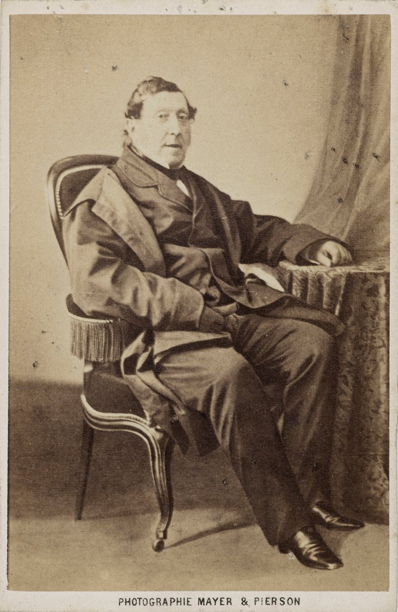 Porträtt av kompositören Gioachino Antonio Rossini 1792-1868, ca 1860. av Photo studio Mayer and Pierson.