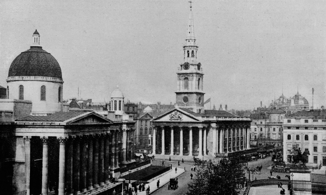 National Gallery and Church of St Martin-in-the-Fields, Westminster, London, c1910 1911 av Photochrom Co Ltd of London
