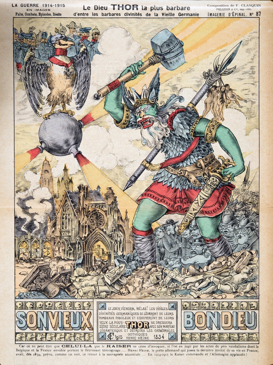 Guden Thor den mest barbariska av de barbariska gudarna i Gamla Tyskland, från History of the Third Republic, Vol. I, Politisk historia, pub. 1933 (färg litho) av Photographer French
