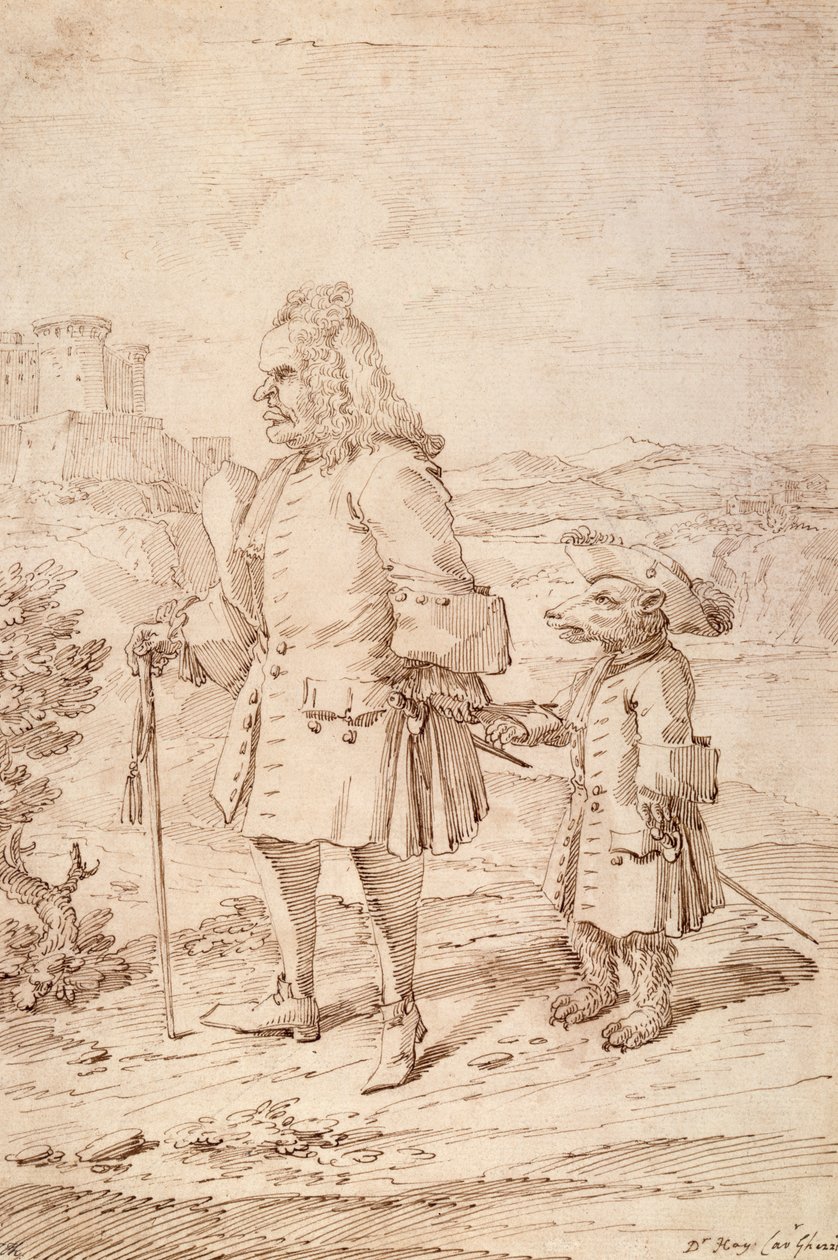 Dr. James Hay som en björnledare, ca 1704-29 (penna och bläck på papper) av Pier Leone Ghezzi
