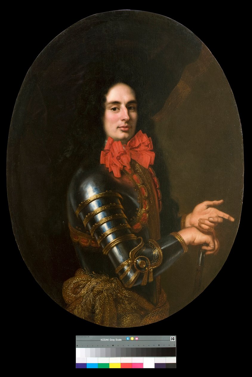 Porträtt av gentleman med rustning och röd halsduk Målning av Pier Francesco Cittadini (1616-1681) 1600-tal Privat samling av Pier Francesco Cittadini
