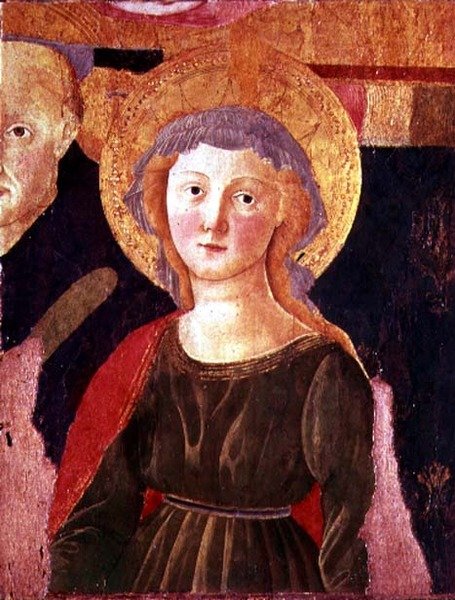 St Peter Martyr och ett kvinnligt helgon (detalj) av Pier Francesco Fiorentino