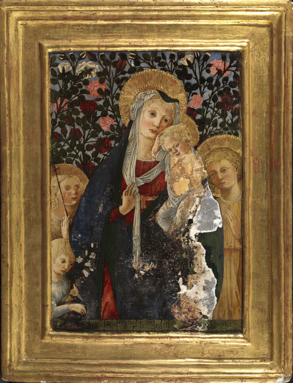 Jungfru och barn med spädbarnet Saint John, Saint Elizabeth och ett barn med en vas av liljor, 1450-59 av Pier Francesco Fiorentino