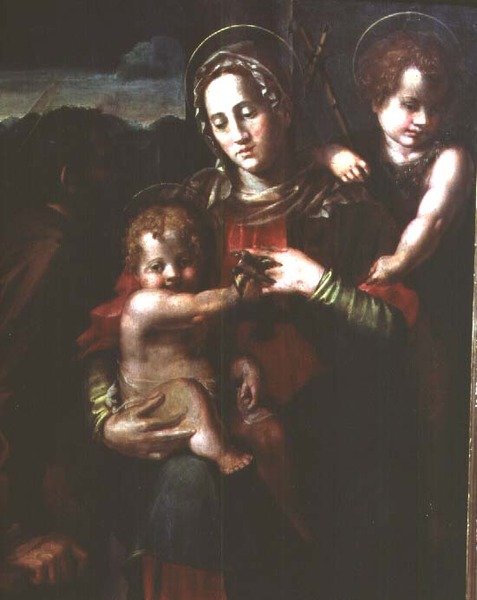 Madonna och barn med spädbarnet Johannes Döparen av Pier Francesco Foschi