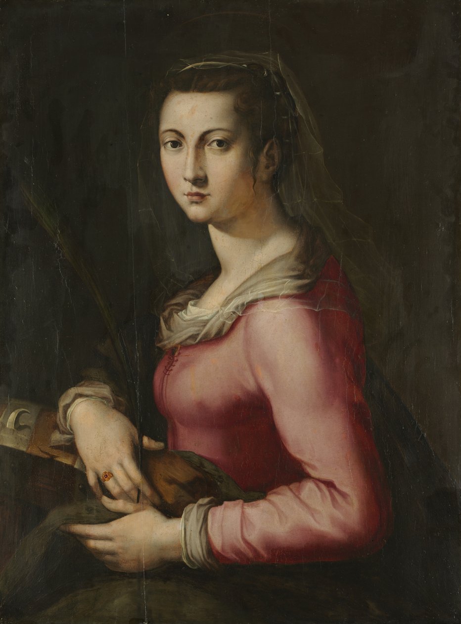 Porträtt av en kvinna som Saint Catherine, ca. 1560 (olja på trä) av Pier Francesco Foschi