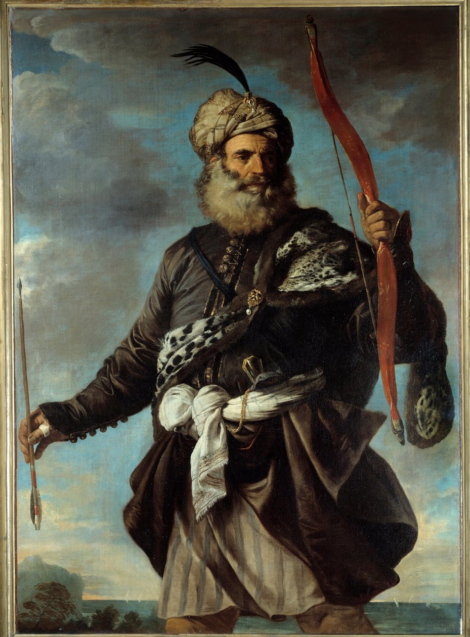 Figur av en orientalisk krigare som håller en pilbåge. Målning av Pier Francesco Mola (1612-1666) av Pier Francesco Mola