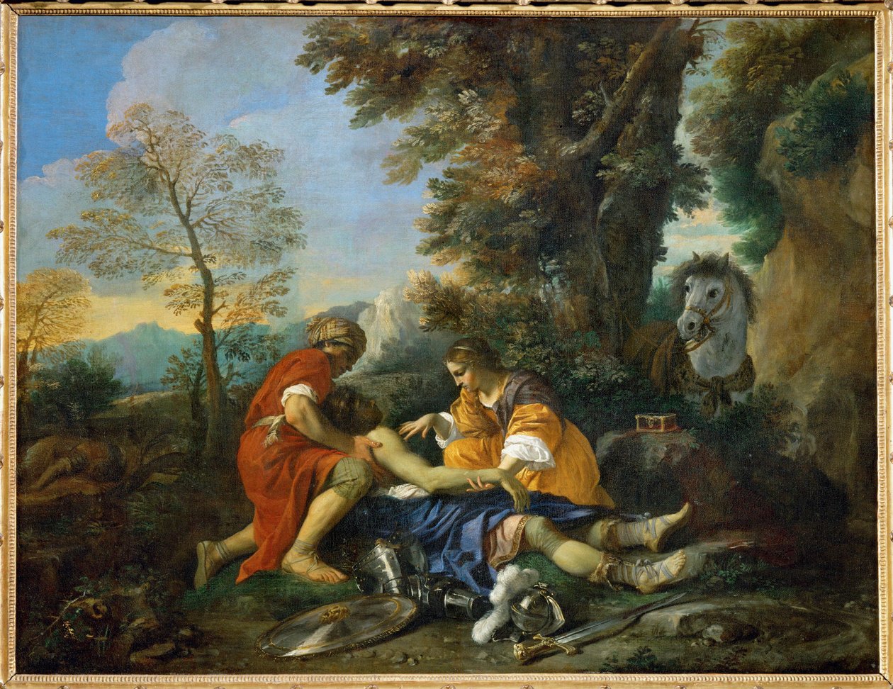 Herminie och Valfrino behandlar Tancredes sår... av Pier Francesco Mola