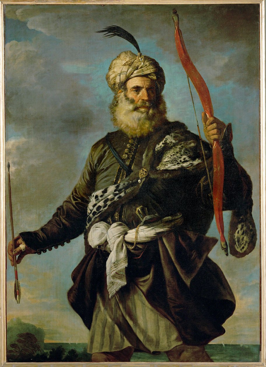 Orientalisk krigare håller en båge ... av Pier Francesco Mola