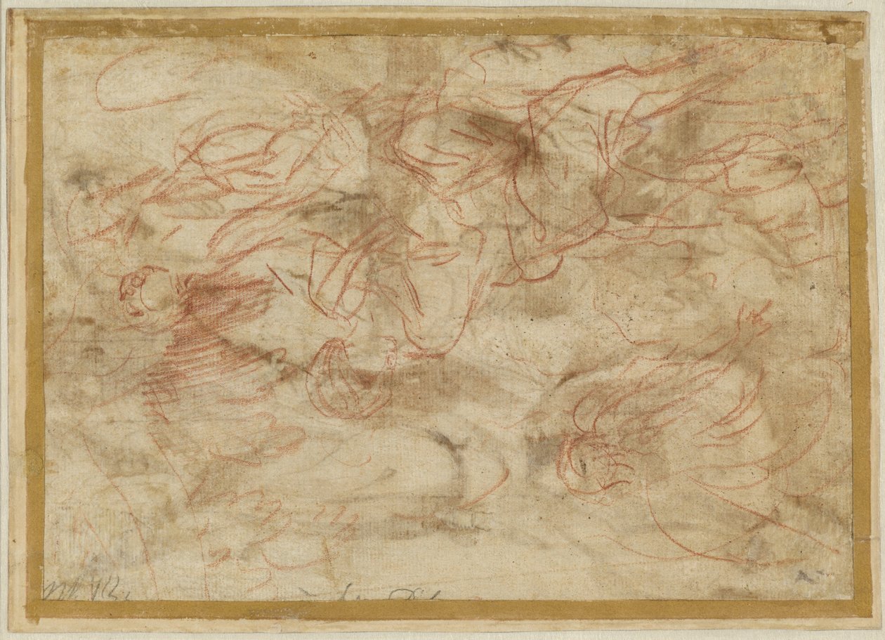 Ängeln som uppenbarar sig för Hagar i öknen, ca 1660 (rödkrita på papper) av Pier Francesco Mola