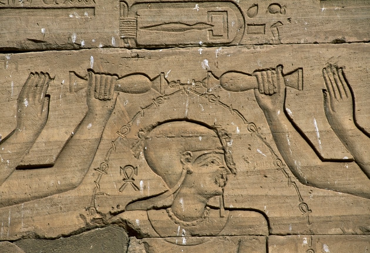 Basrelief, Kalabshatemplet (även Mandulistemplet), Aswan, byggt ca 30 f.Kr., egyptisk civilisation av Blaise Nicolas Le Sueur