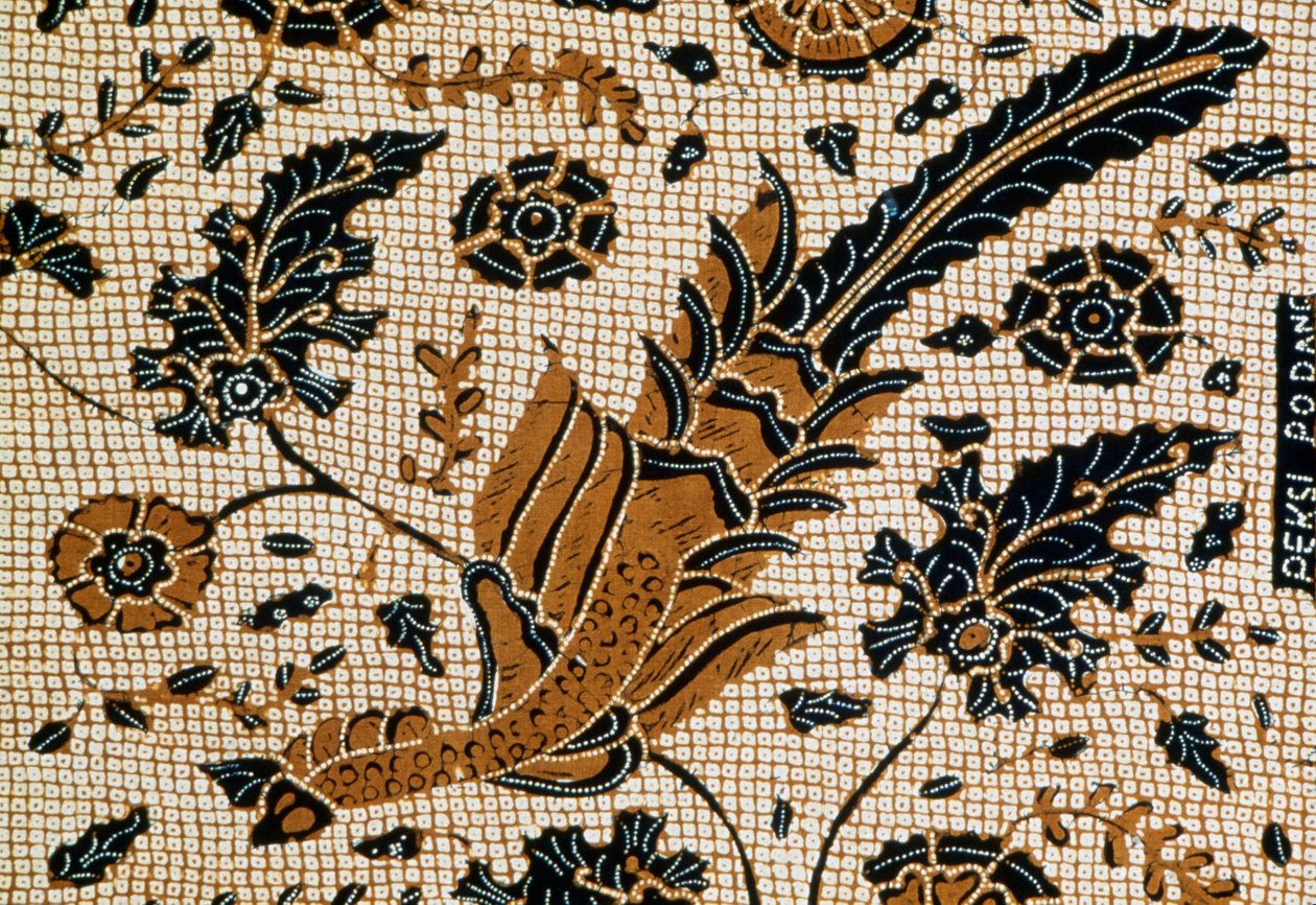 Batik med traditionell design som kallas peksi podang, Surakarta, Java, Indonesien, Detalj av Blaise Nicolas Le Sueur