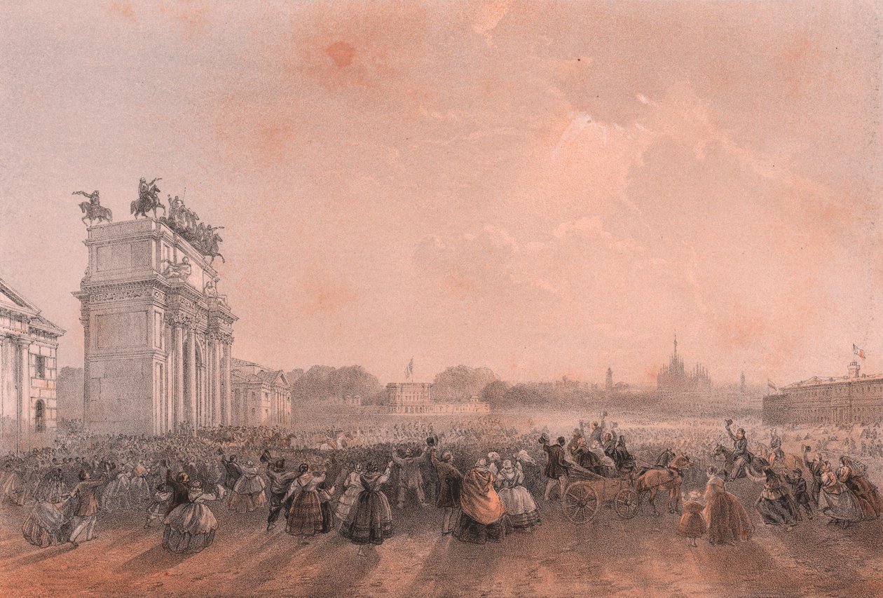 Ingången till Vittorio Emanuele II och Napoleon II i Milano, Lombardiet av Blaise Nicolas Le Sueur