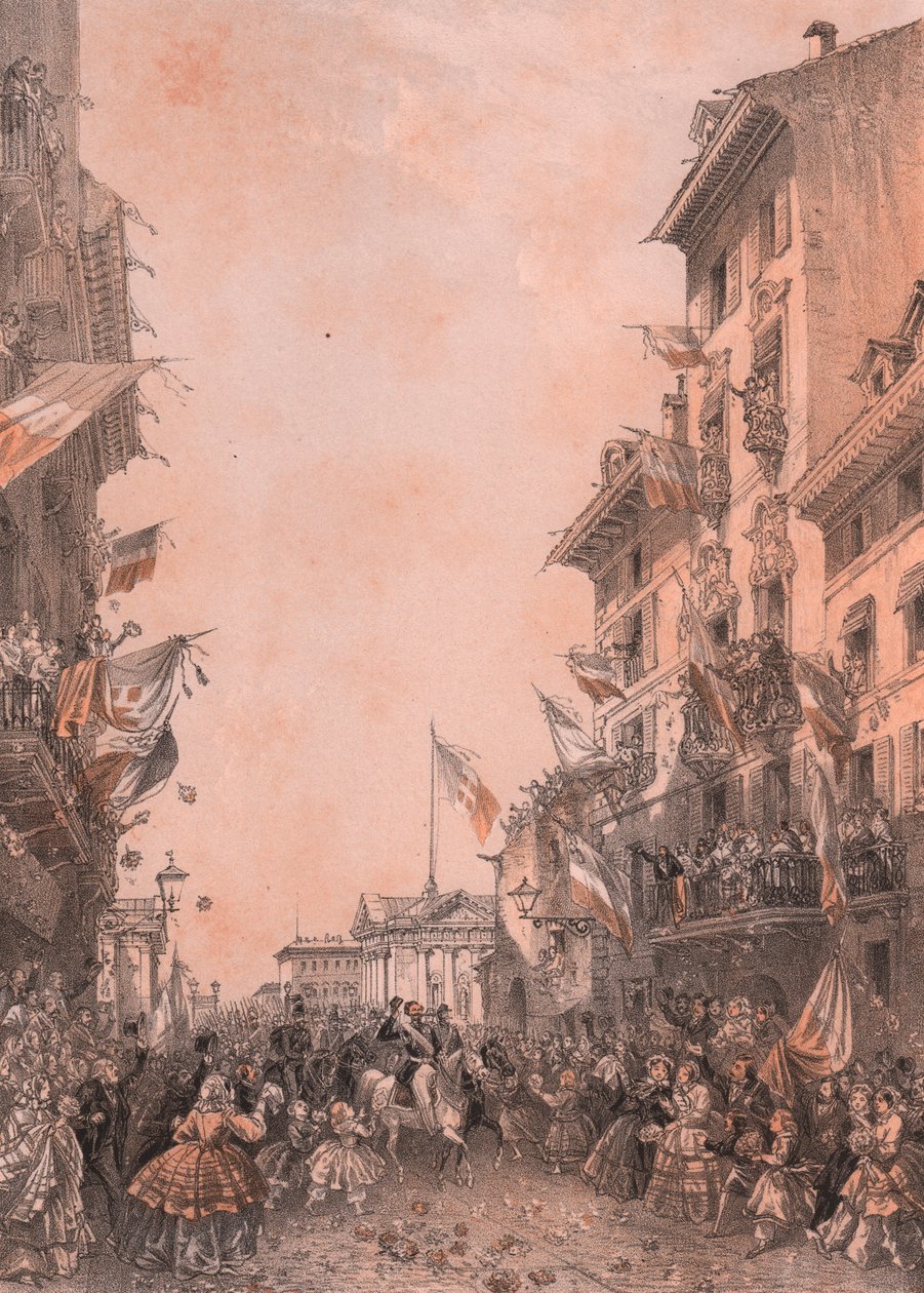 Kung Vittorio Emanuele II:s inträde i Brescia, Lombardiet av Blaise Nicolas Le Sueur