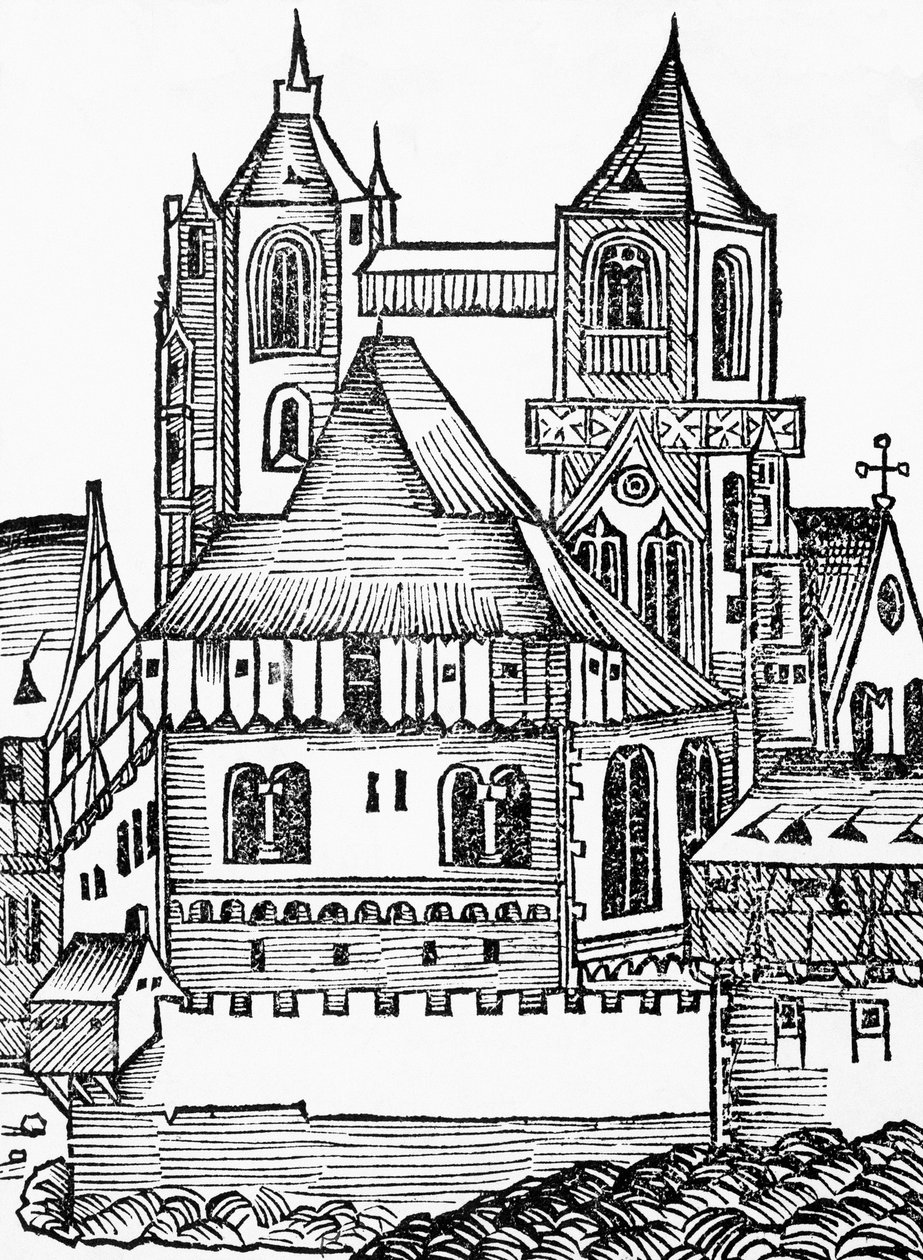 Montecassino Abbey, tyskt träsnitt, från Nuremberg Chronicle (Liber Chronicarum) av Hartmann Schedel av Blaise Nicolas Le Sueur